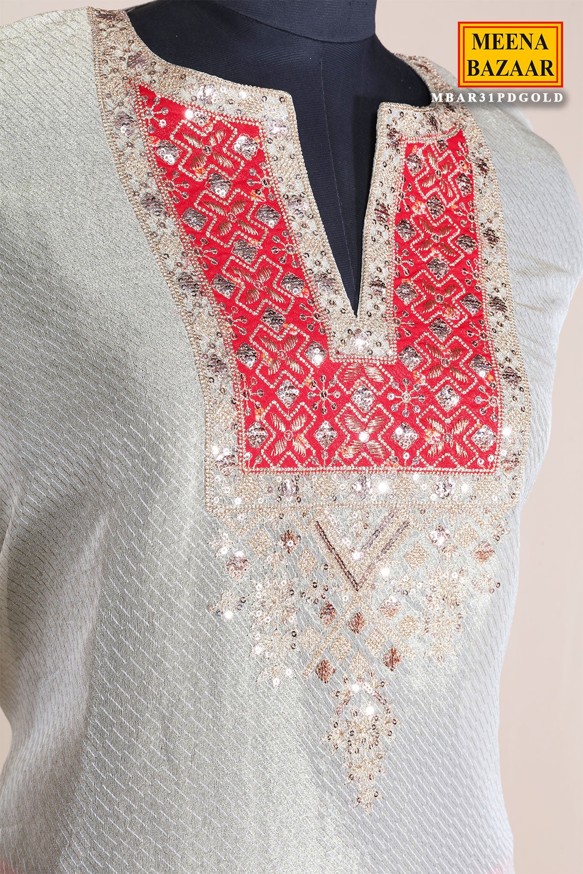 Gold Silk with Exquisite Embroidery Unstitched Suit