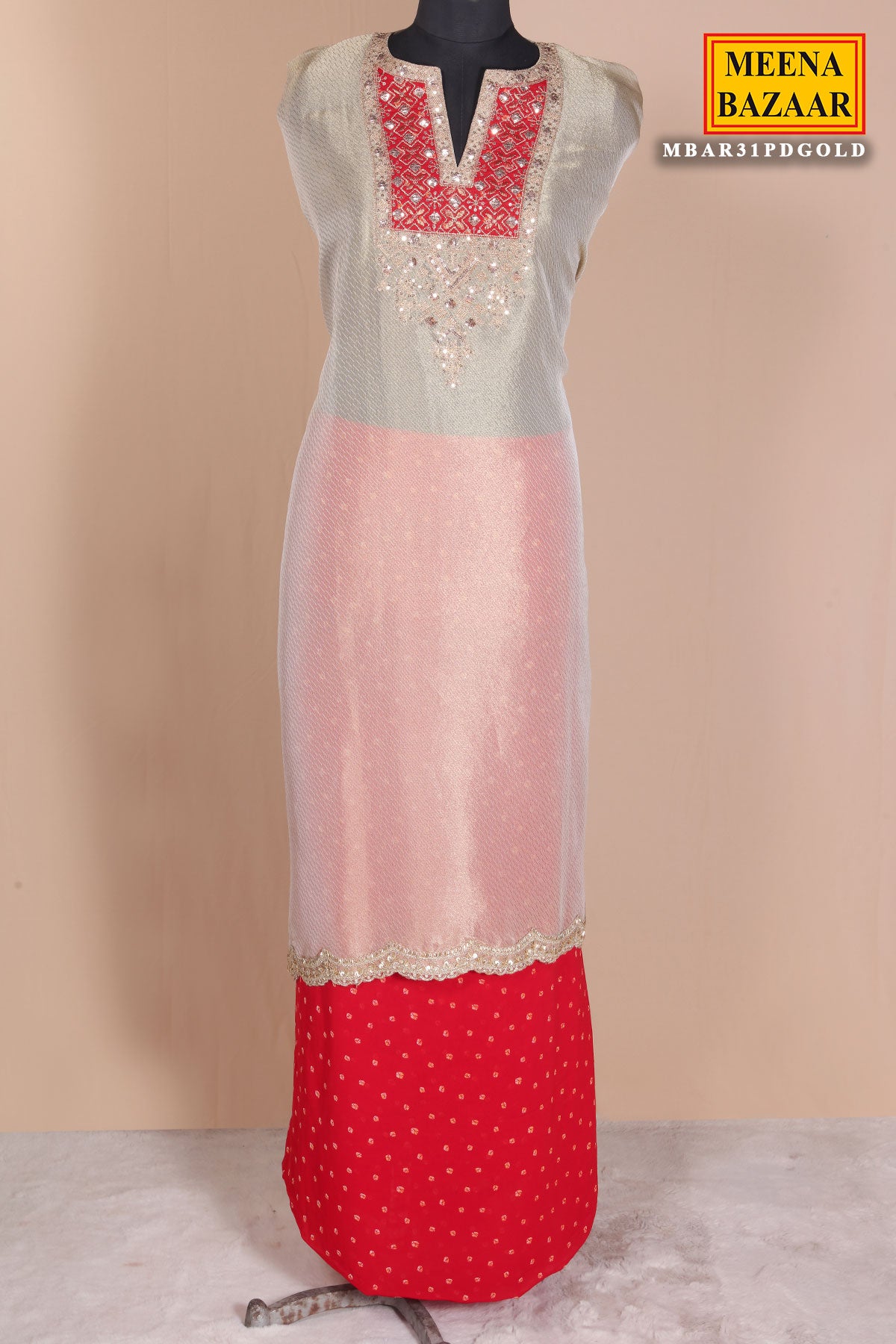 Gold Silk with Exquisite Embroidery Unstitched Suit