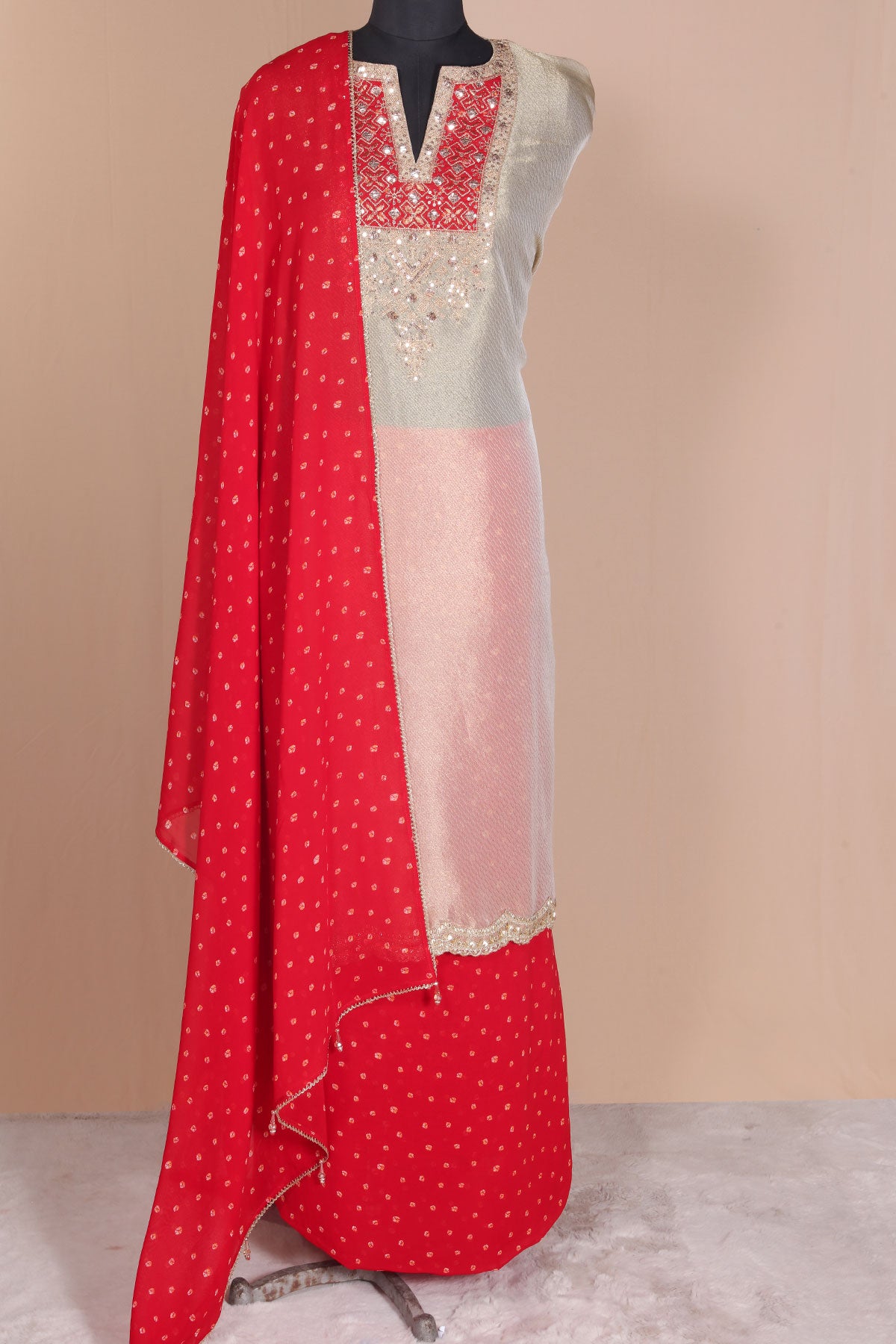 Gold Silk with Exquisite Embroidery Unstitched Suit