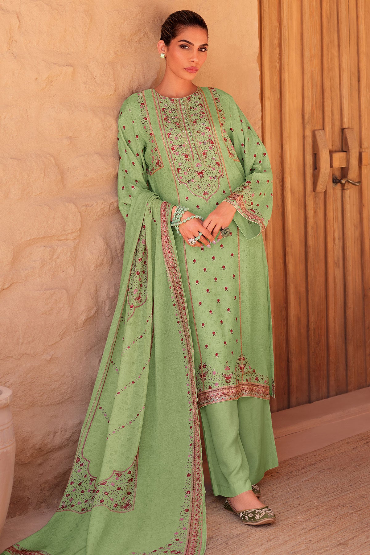 Pista Cotton Printed Embroidered Suit Set