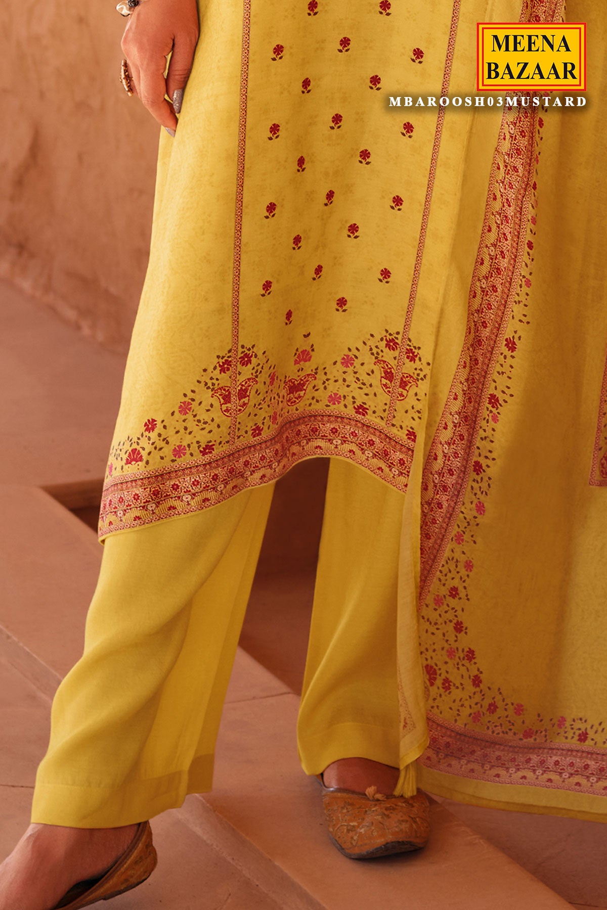 Mustard Cotton Printed Embroidered Suit Set