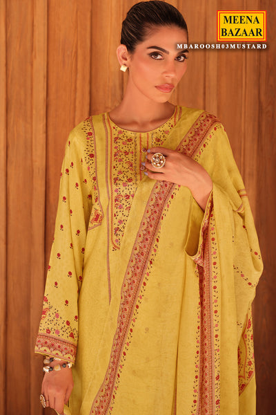 Mustard Cotton Printed Embroidered Suit Set