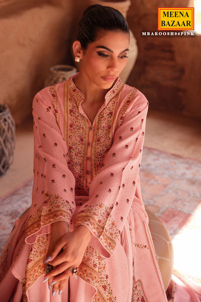 Pink Cotton Printed Embroidered Suit Set