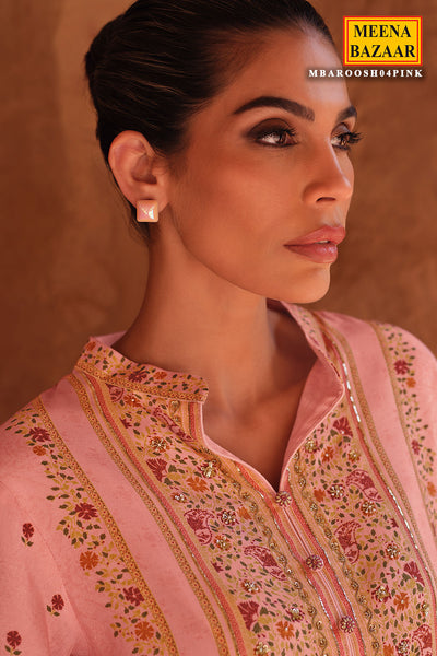 Pink Cotton Printed Embroidered Suit Set