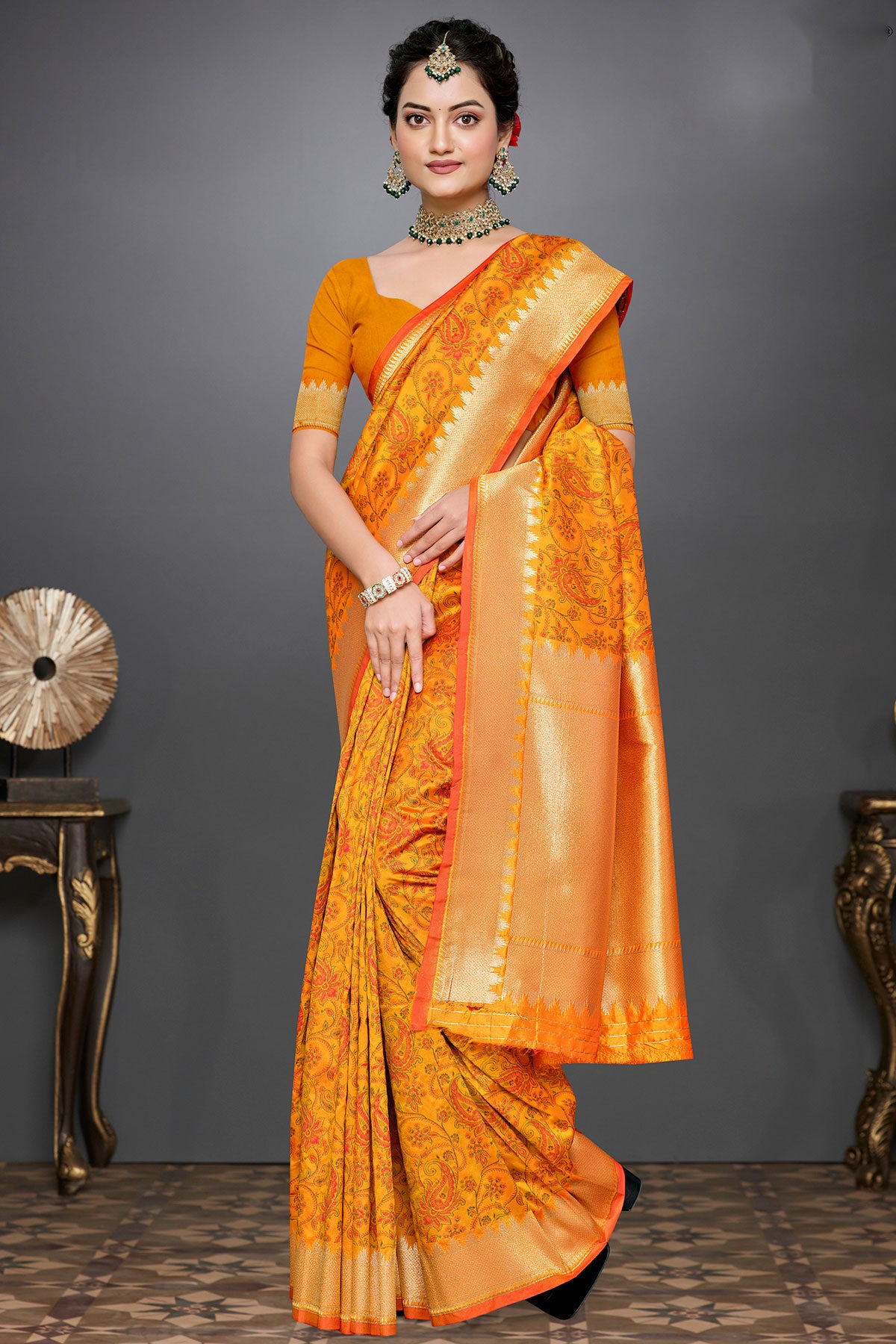 Golden Grace: The Timeless Weaving of Mustard Silk Saree