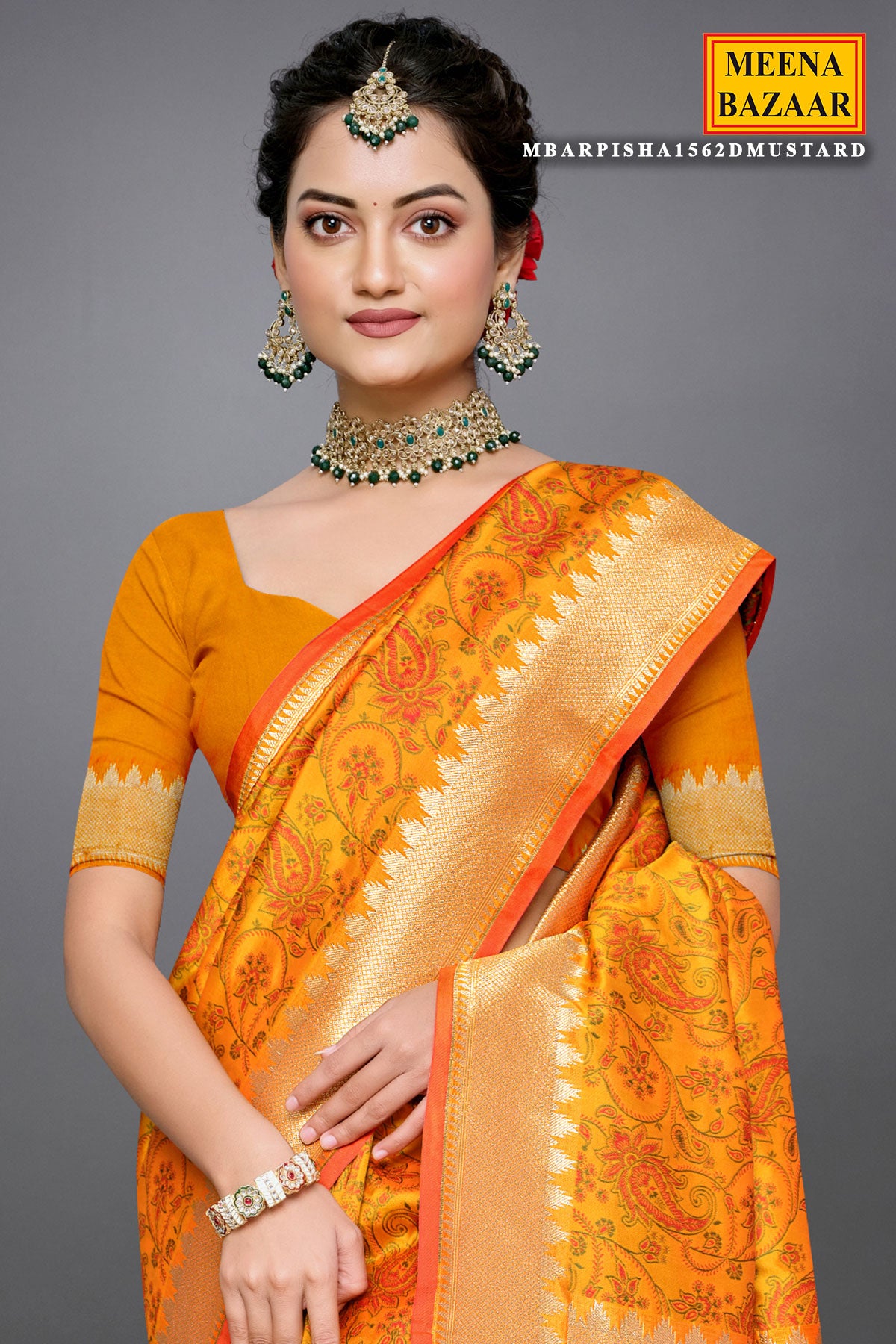 Golden Grace: The Timeless Weaving of Mustard Silk Saree