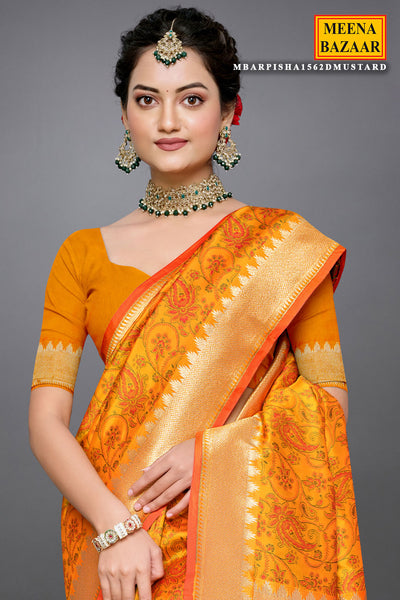 Golden Grace: The Timeless Weaving of Mustard Silk Saree