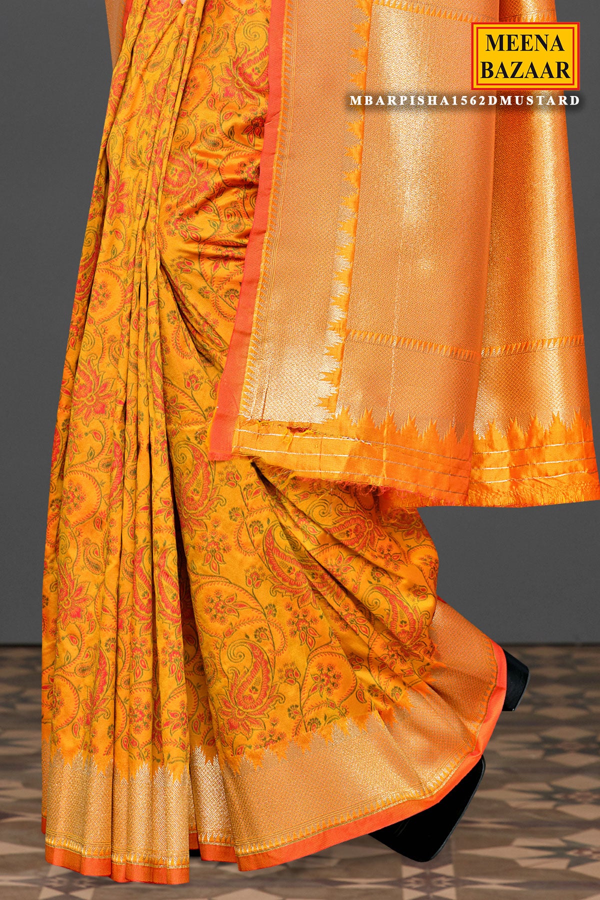Golden Grace: The Timeless Weaving of Mustard Silk Saree