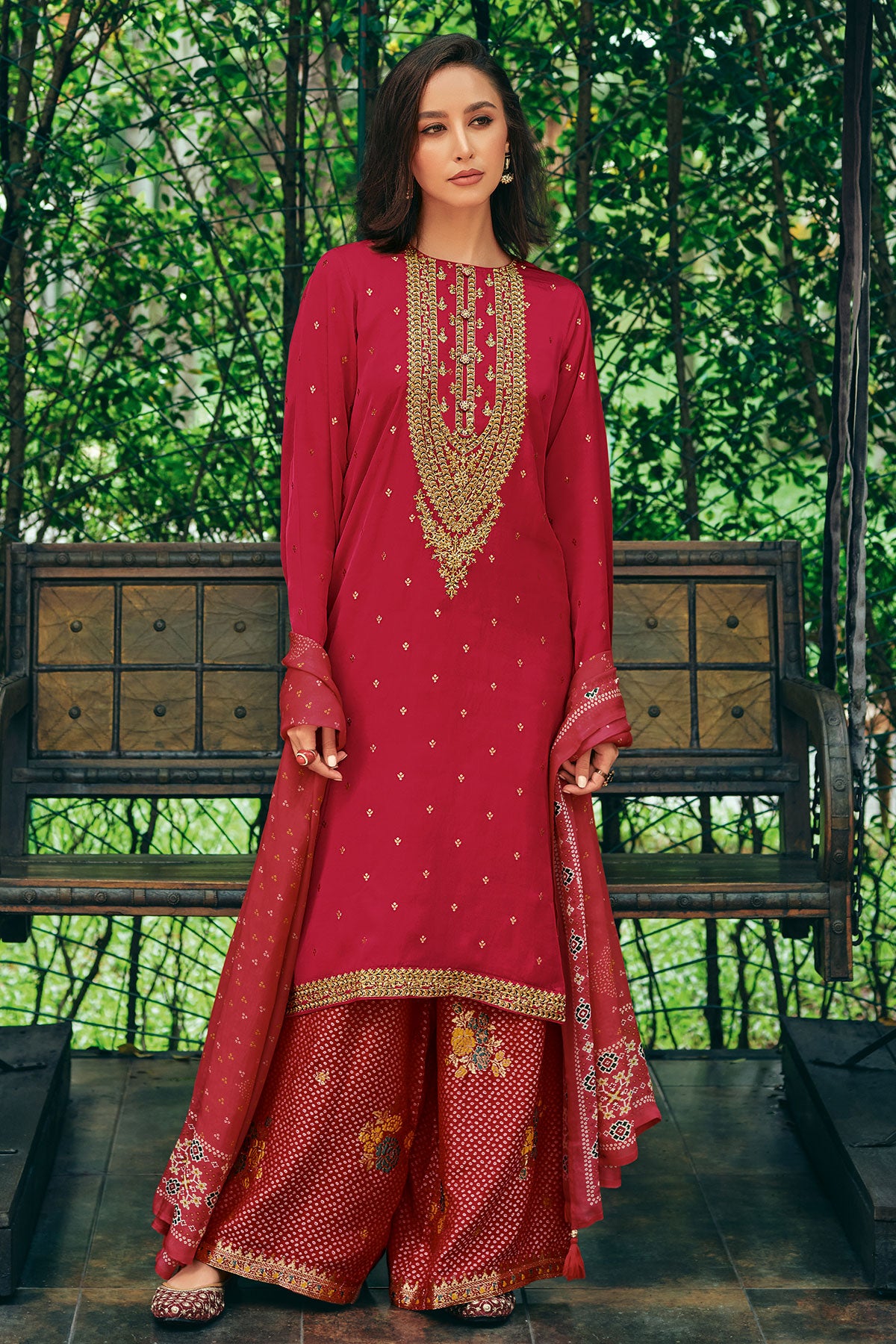 Red Silk Zari Embroidered Suit Set