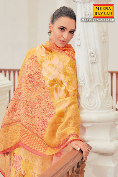 Mustard Cotton Linen Floral Unstitched Suit Set