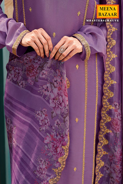 Mauve Shimmer Tissue Zari Sequin Embroidered Suit Set