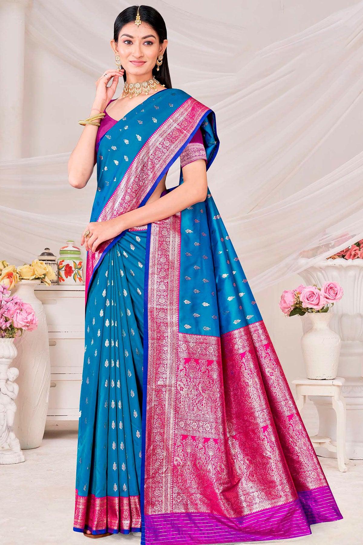 Blue Silk Zari Woven Saree
