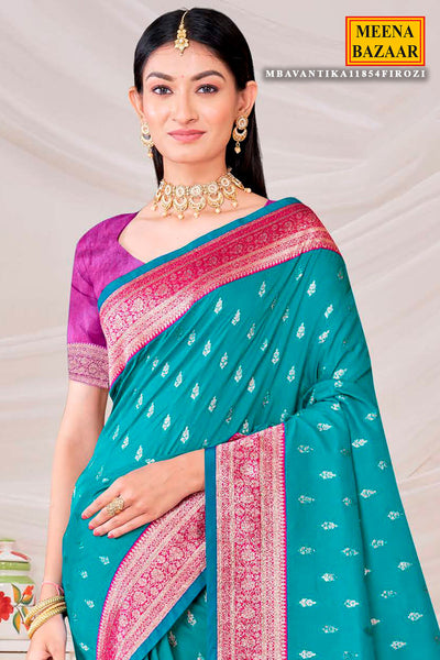 Firozi Silk Zari Woven Saree