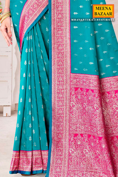 Firozi Silk Zari Woven Saree