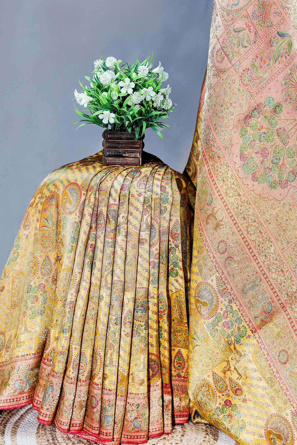 Mustard Silk Saree with Traditional Weaving Work