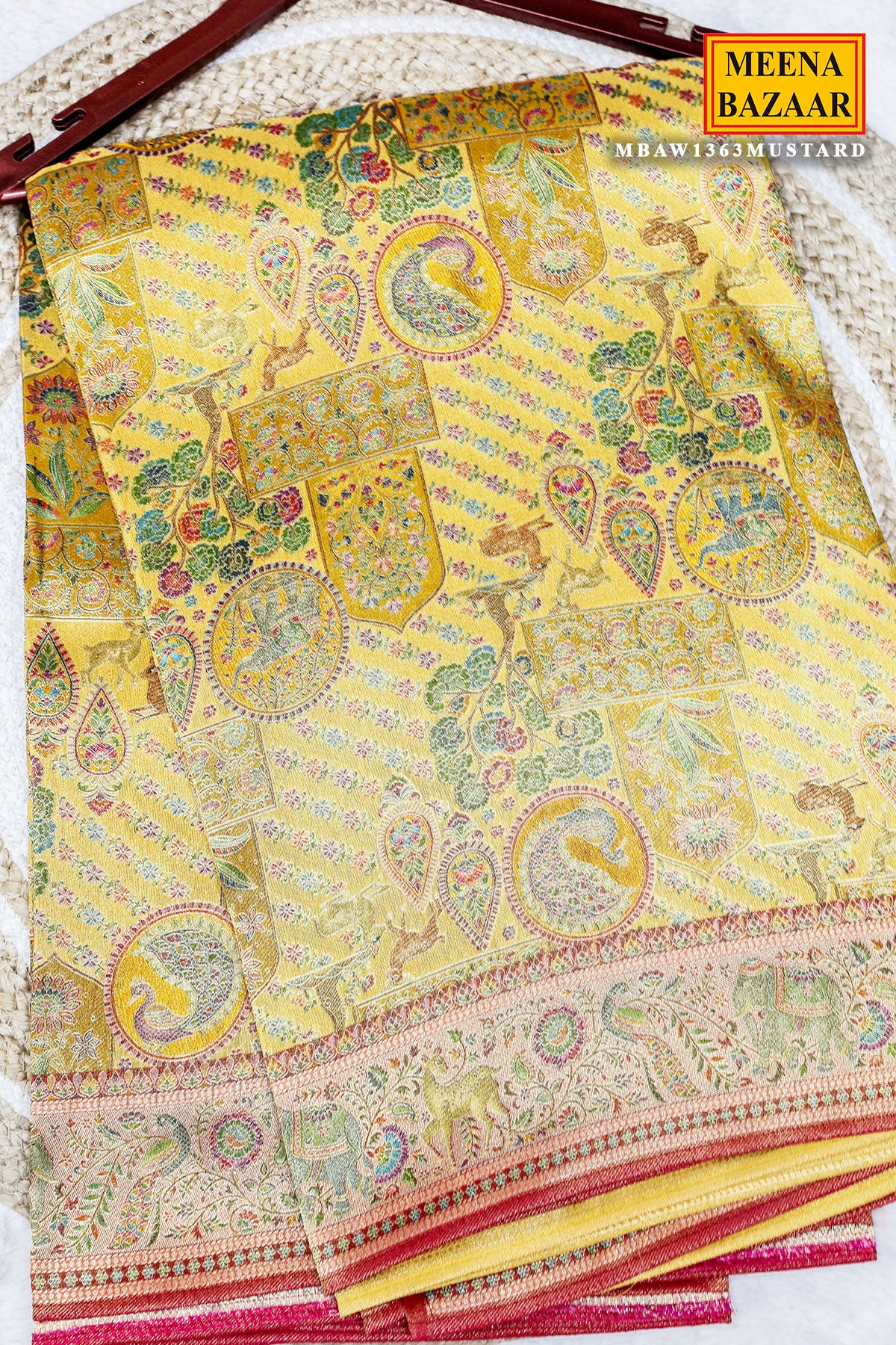 Mustard Silk Saree with Traditional Weaving Work