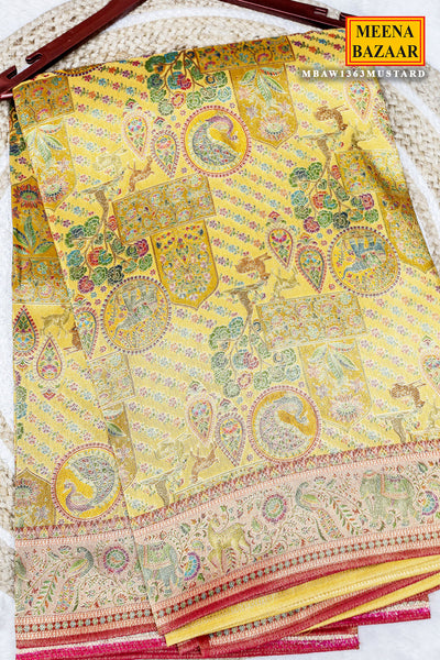 Mustard Silk Saree with Traditional Weaving Work