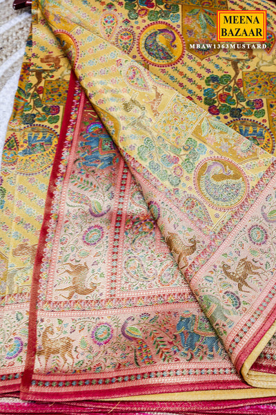 Mustard Silk Saree with Traditional Weaving Work