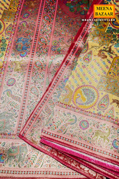 Mustard Silk Saree with Traditional Weaving Work