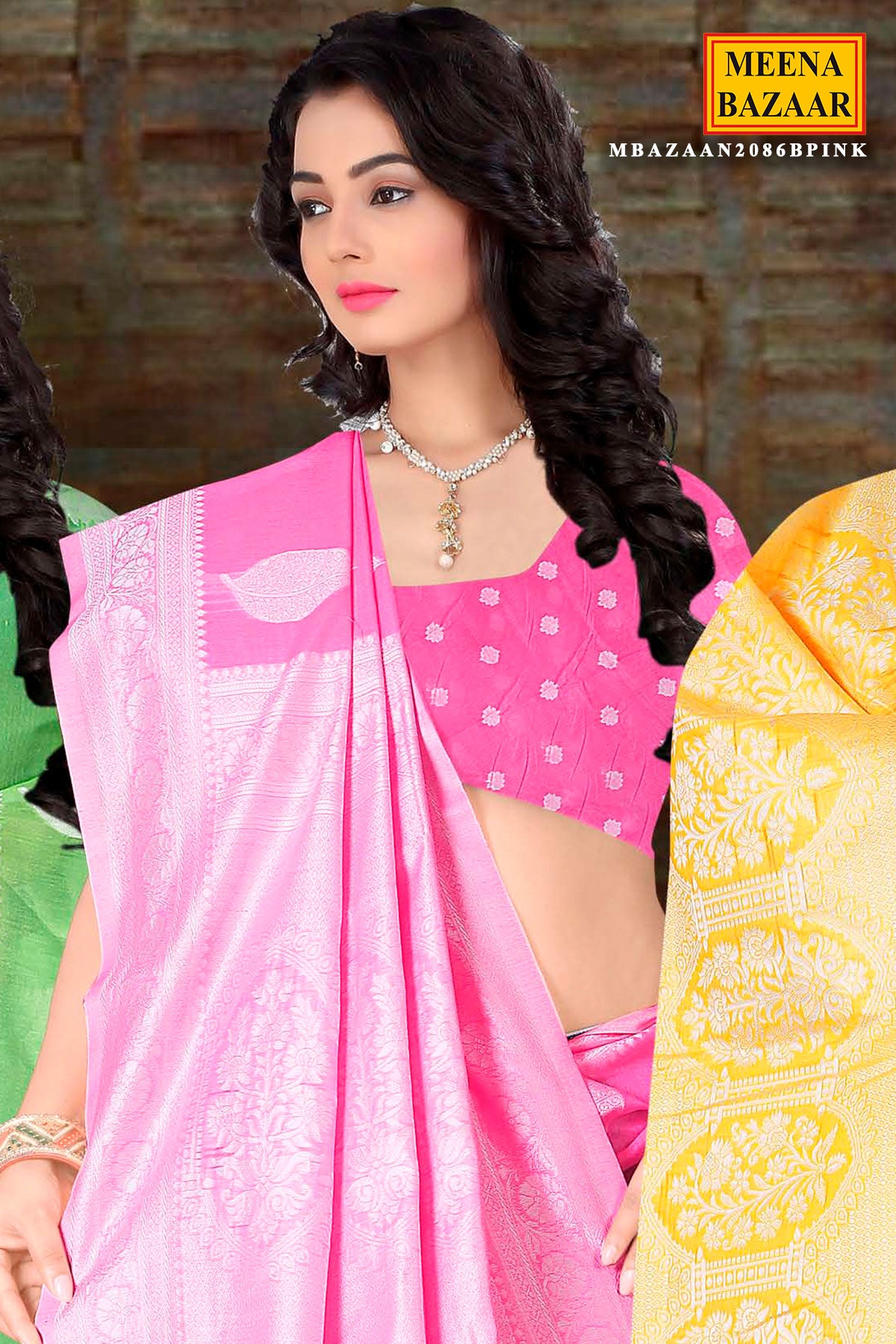 Pink Cotton Floral and Leafy Woven Saree