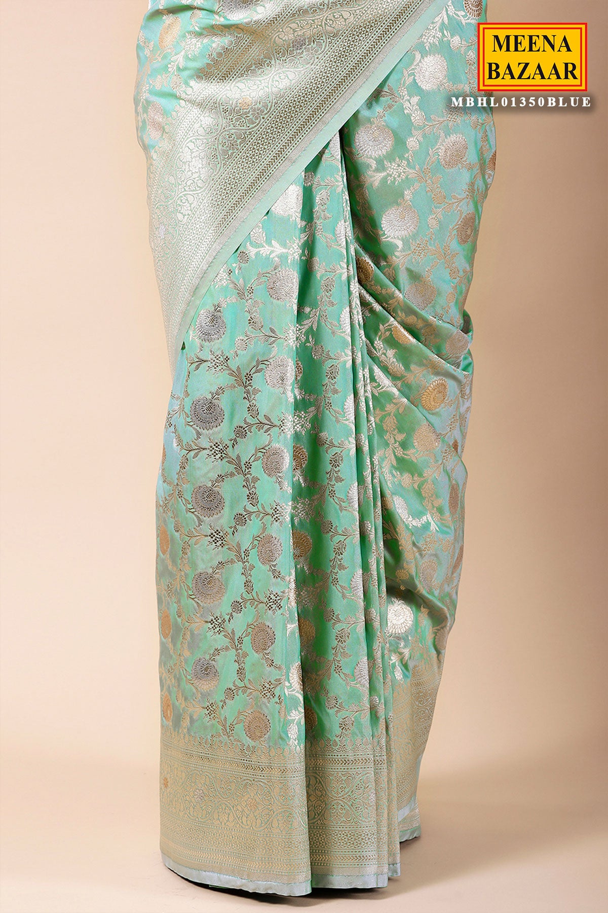 Sea Green Banarasi Silk Woven Saree
