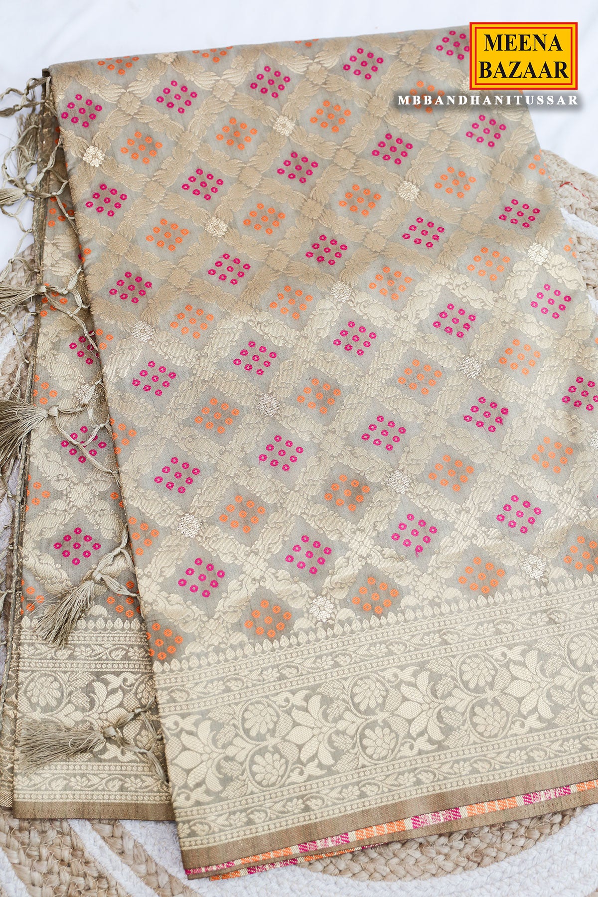 Bandhani Tussar Silk Weaving Saree  Traditional Festive & Wedding Wear