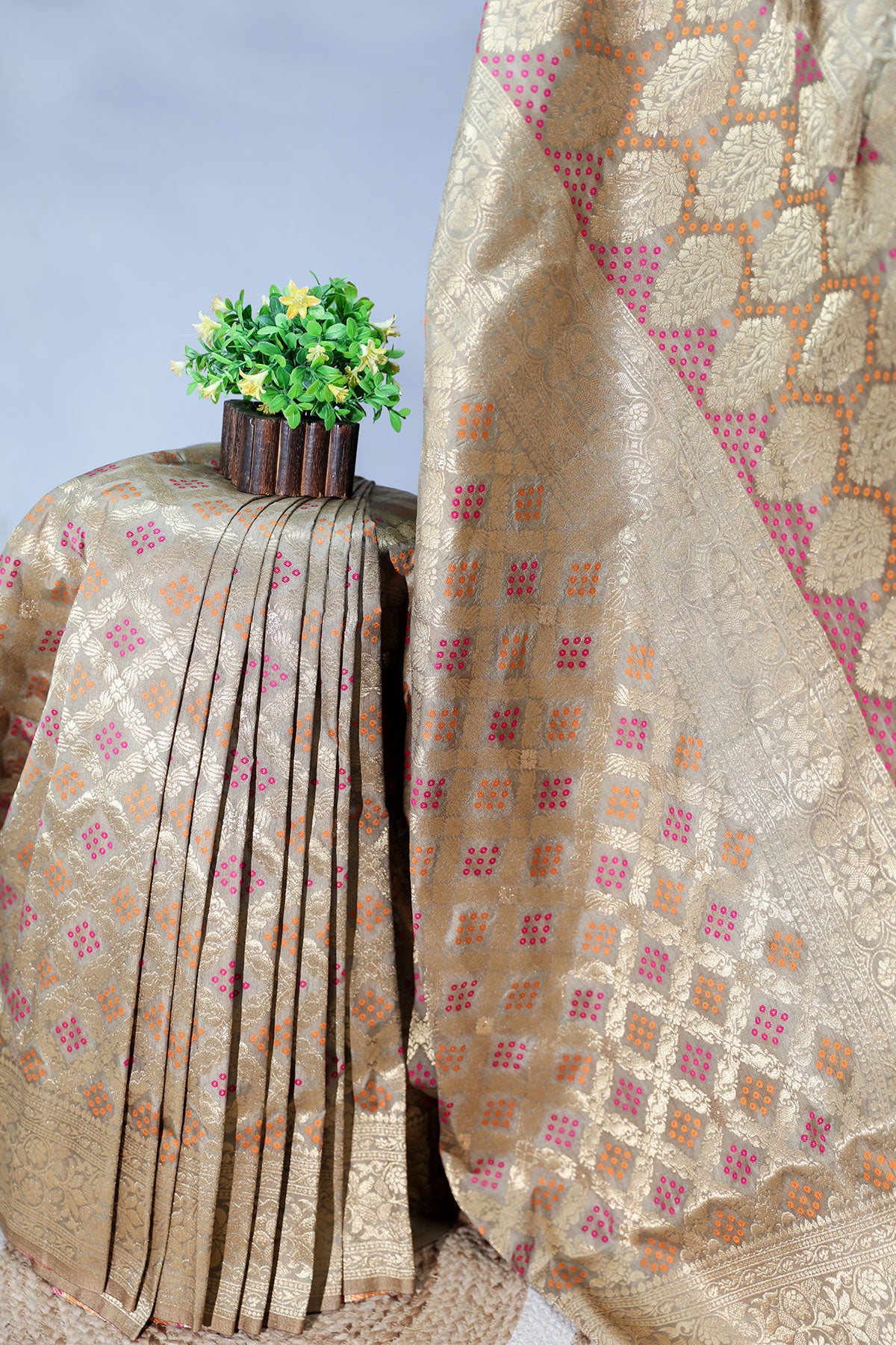 Bandhani Tussar Silk Weaving Saree  Traditional Festive & Wedding Wear