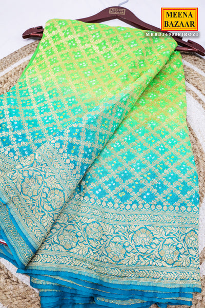 Firozi Georgette Bandhani Saree Traditional Printed Saree for Festive Wear