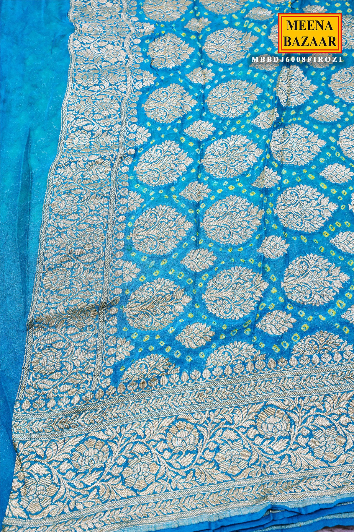 Firozi Georgette Bandhani Saree Traditional Printed Saree for Festive Wear