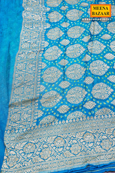 Firozi Georgette Bandhani Saree Traditional Printed Saree for Festive Wear