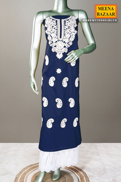 Teal Blue Cotton Thread Embroidered Unstitched Suit Set