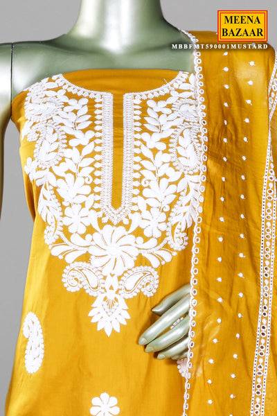Mustard Cotton Thread Embroidered Unstitched Suit Set
