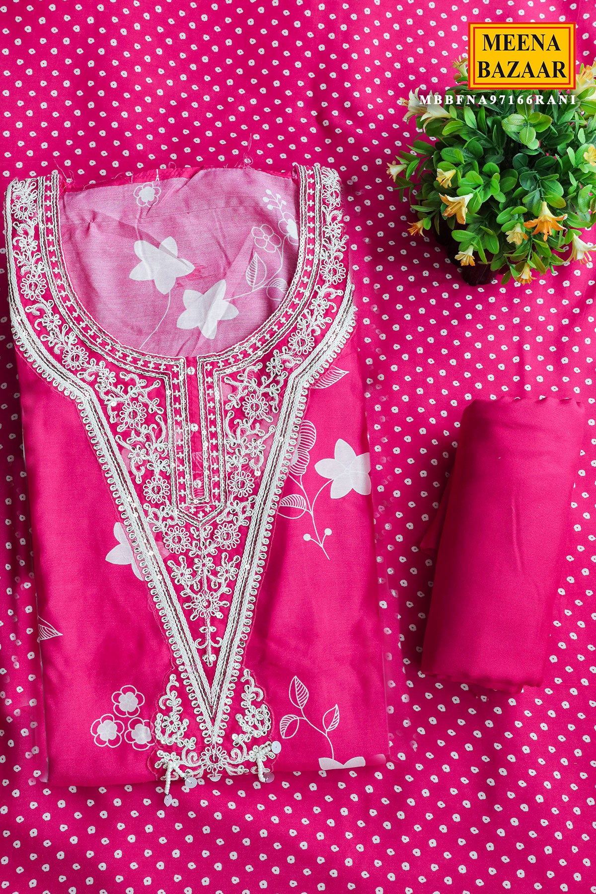 Rani Muslin Floral Printed Sequin Embroidered Suit