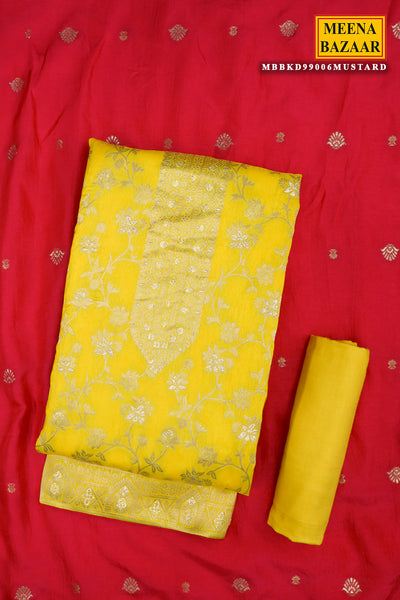 Mustard Silk Blend Floral Zari Embroidered Suit Set