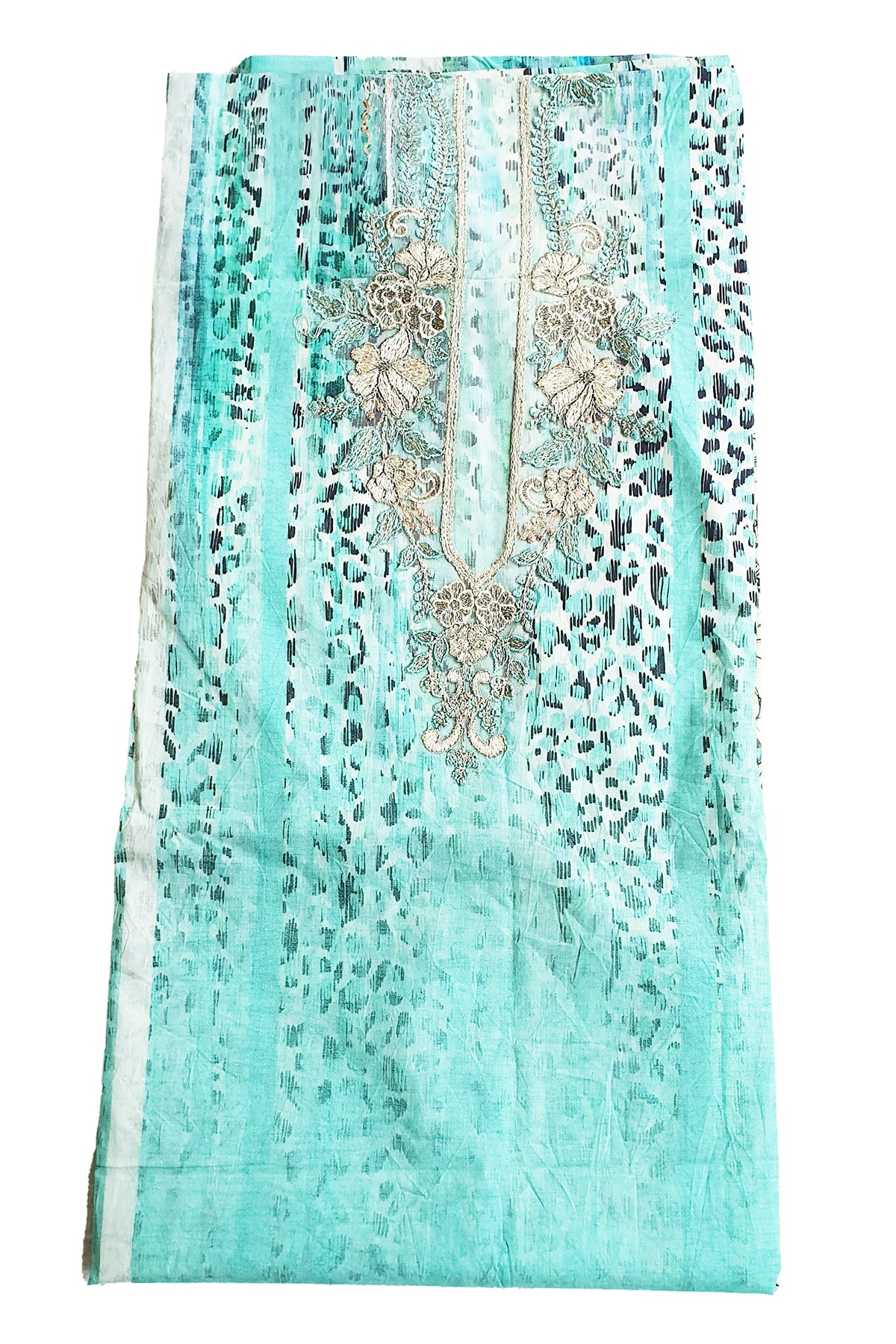 Sea Green Cotton Lawn Lace Embroidered Printed Suit
