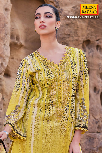 Mustard Cotton Lawn Lace Embroidered Printed Suit