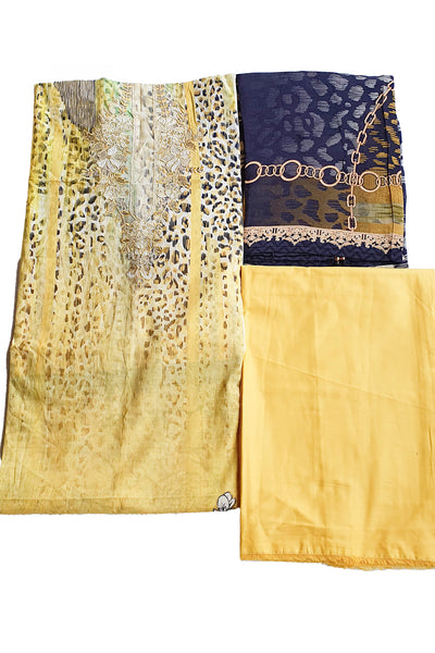Mustard Cotton Lawn Lace Embroidered Printed Suit