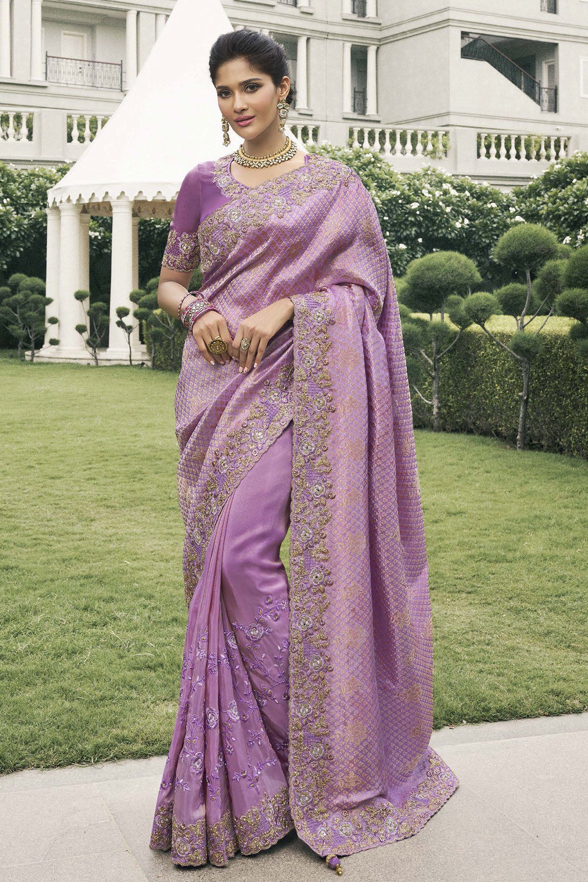 Purple Tissue Silk Sequin Embroidered Saree