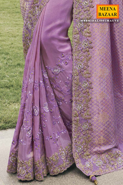 Purple Tissue Silk Sequin Embroidered Saree