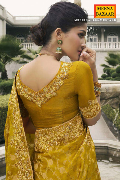 Mustard Tissue Silk Embroidered Saree