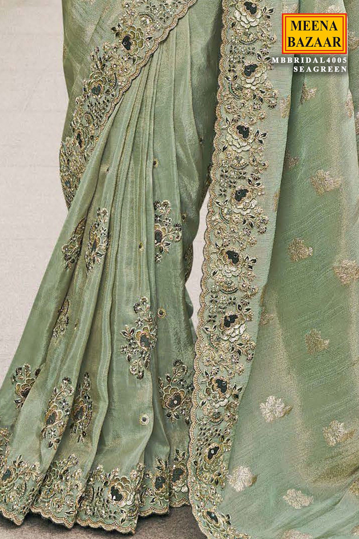 Sea Green Tissue Silk Embroidered Saree