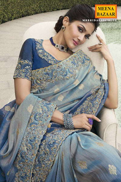 Blue Tissue Silk Embroidered Saree