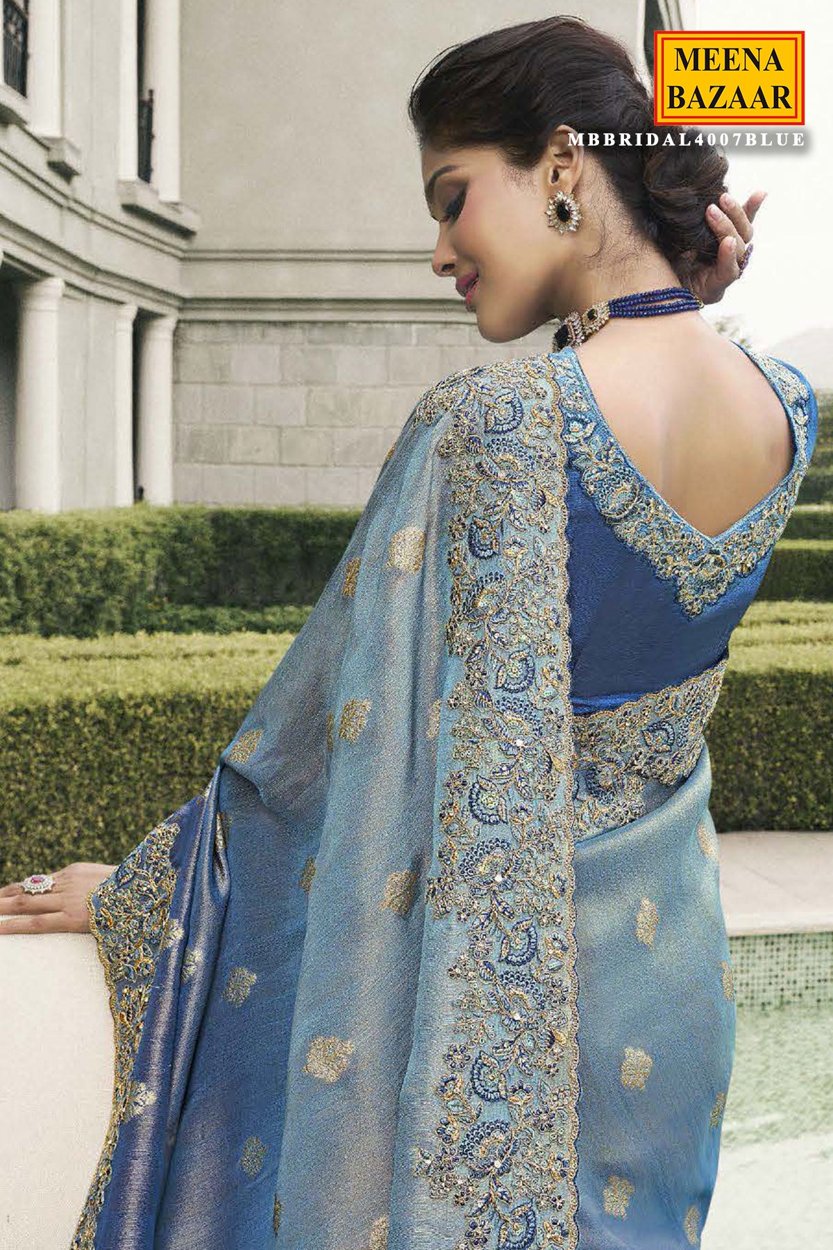 Blue Tissue Silk Embroidered Saree