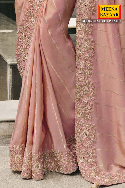 Peach Tissue Silk Embroidered Saree