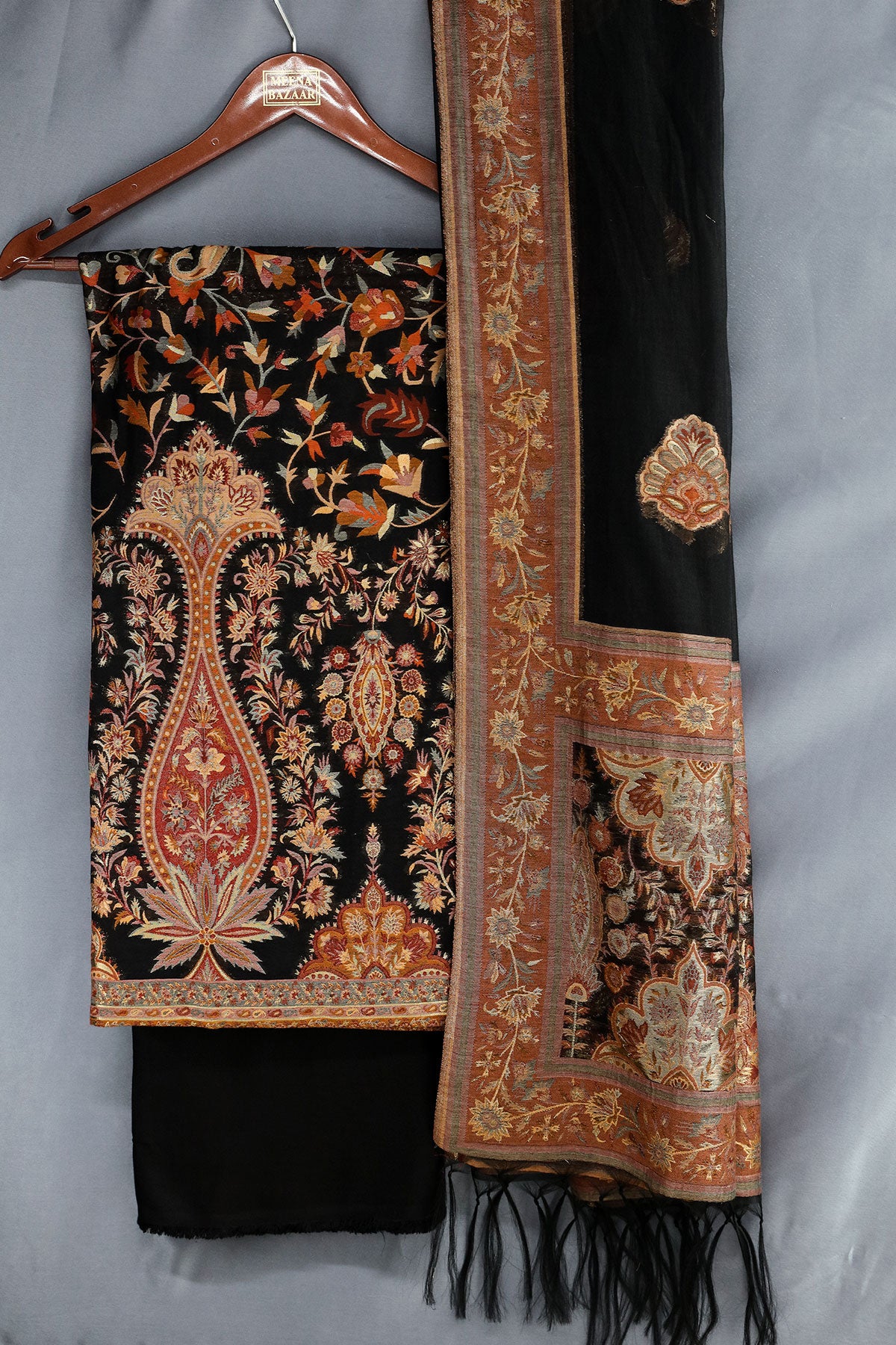 Black Chanderi Silk Floral Banarasi Weaving Suit Set