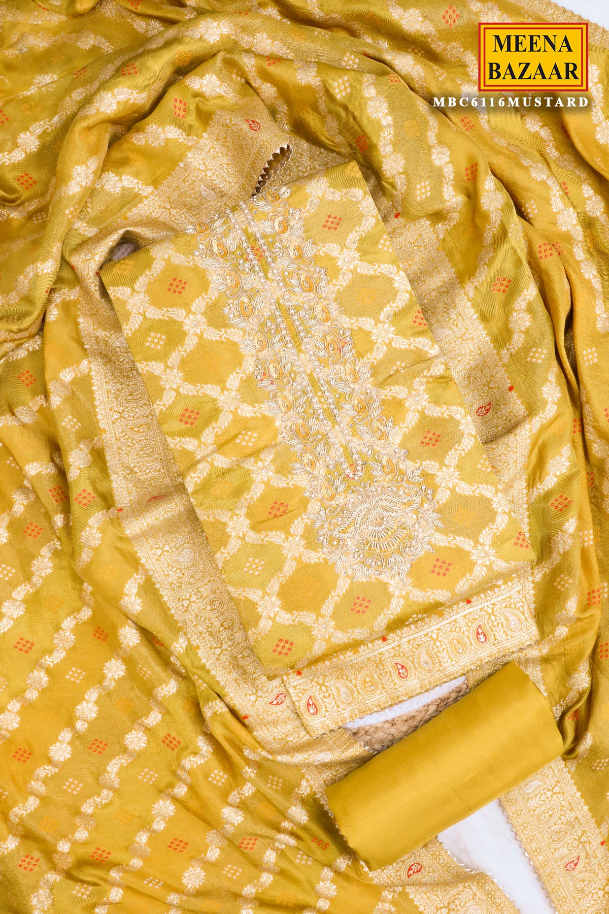 Mustard Silk Blend Swarovski, Cut-dana Zari Embroidered Suit Set