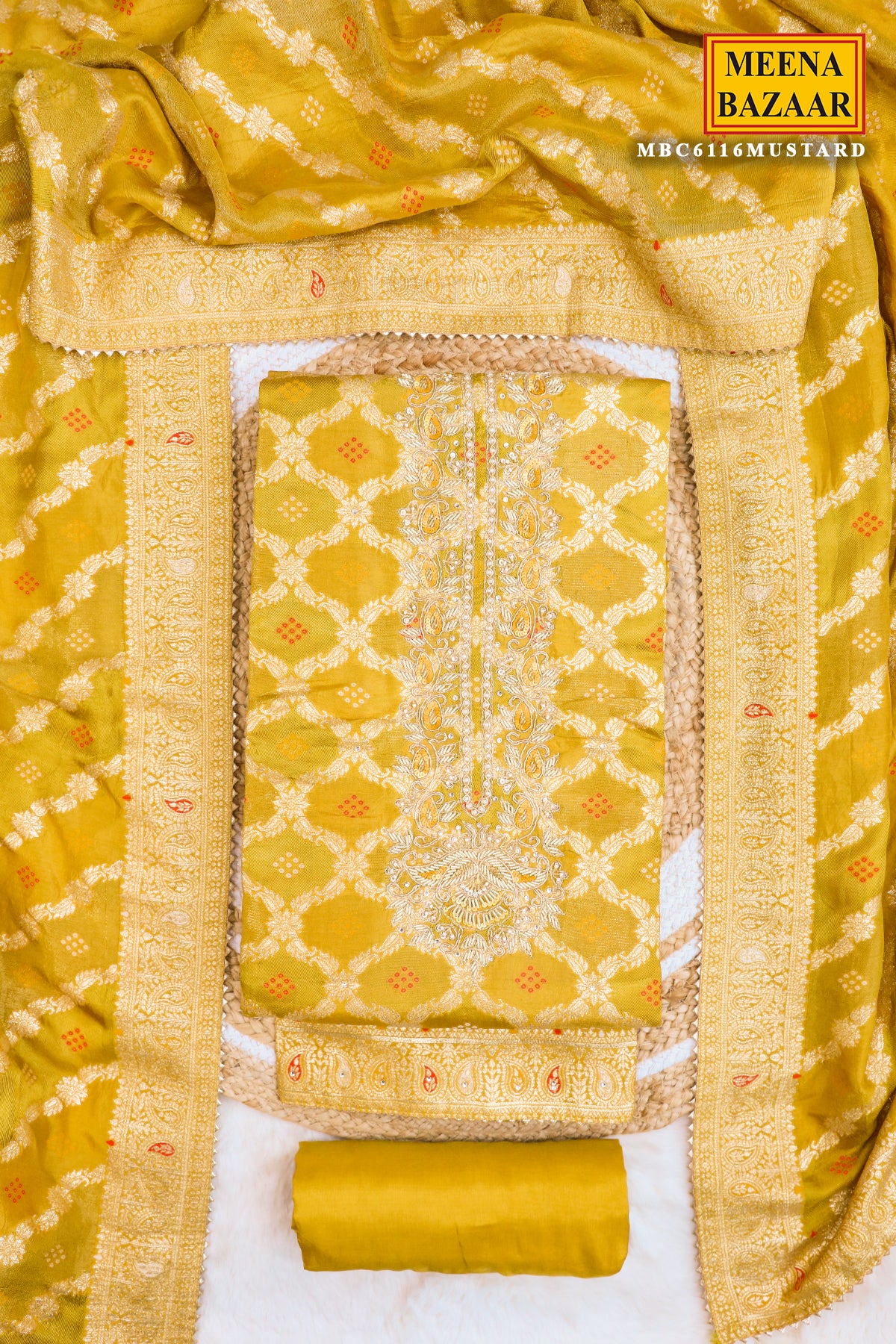 Mustard Silk Blend Swarovski, Cut-dana Zari Embroidered Suit Set