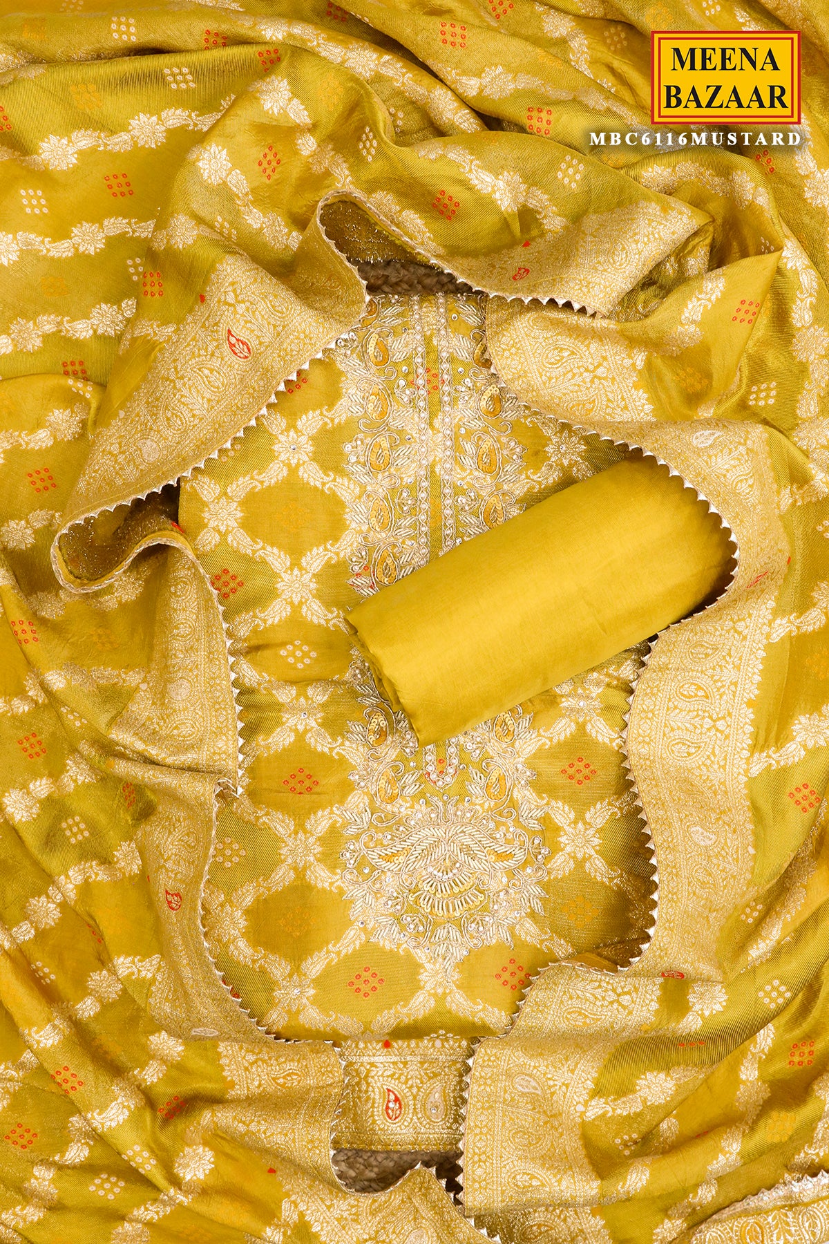 Mustard Silk Blend Swarovski, Cut-dana Zari Embroidered Suit Set