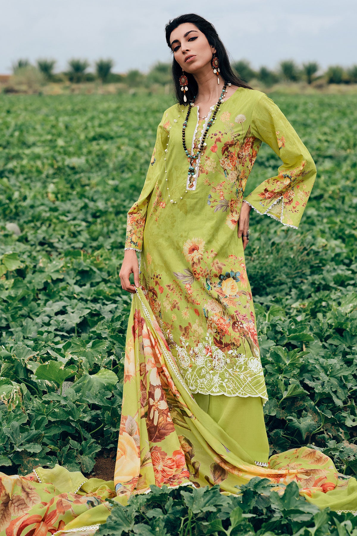 Pista Cotton Printed Lace Embroidered Unstitched Suit Set