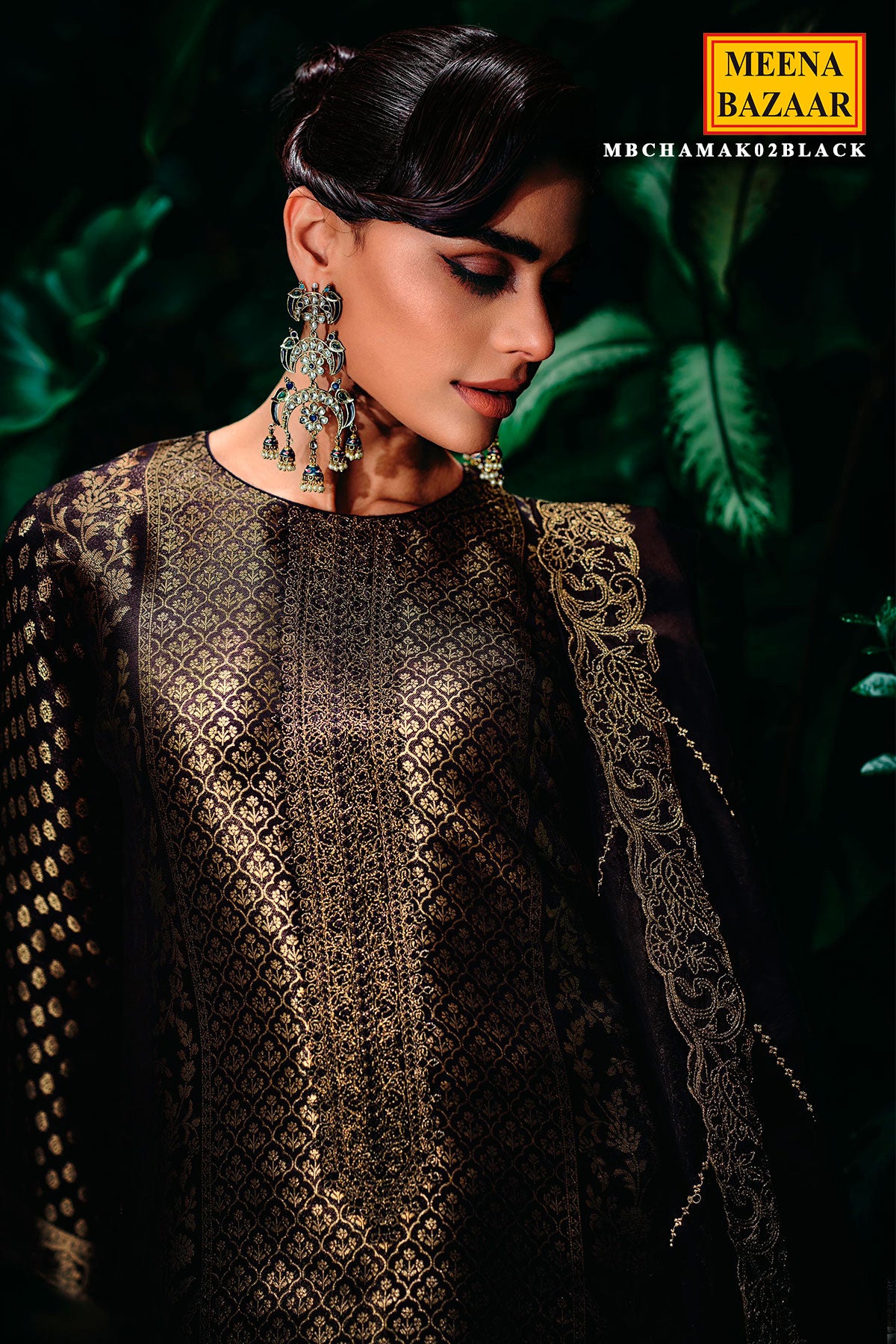 Black Silk Kimkhab Weaving Zari Embroidered Unstitched Suit